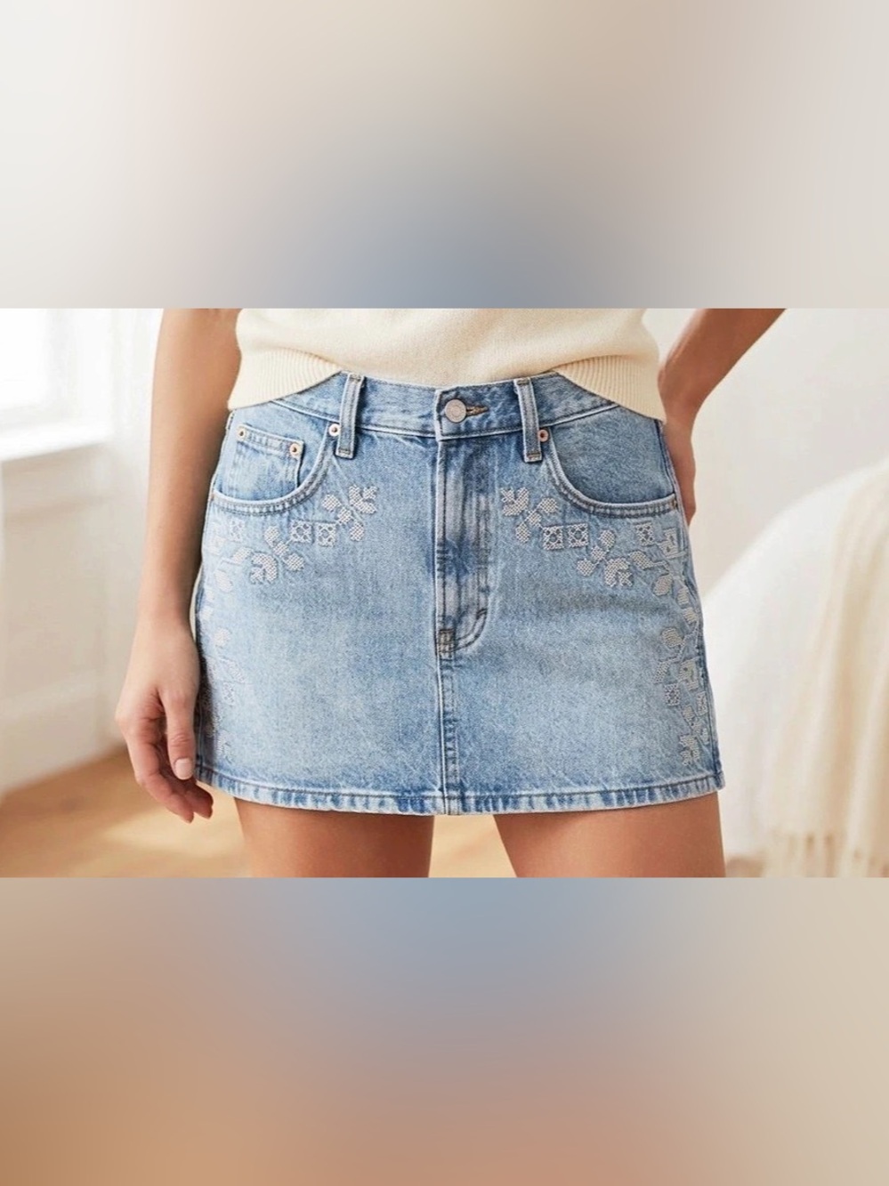 NWT Universal Thread Embroidered Denim Mini Skirt - Size 8